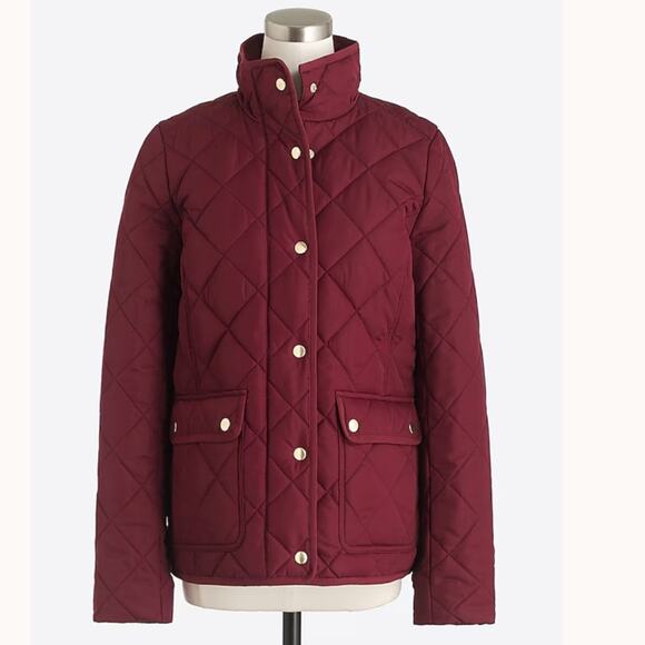 J. Crew Burgundy Quilted Snap-front Pocket Jacket Coat W1488 Sz S - Picture 1 of 8